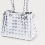 Fashion Nova Woven Wanderlust Faux Leather Shoulder Handbag - Silver