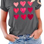 Womens Graphic Tees Short Sleeve Heart Printed Shirts Blouse Tops. Large