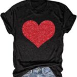 Womens Graphic Tees Short Sleeve Heart Printed Shirts Blouse Tops (XL)