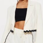 Fashion Nova Take Me Higher Cropped Blazer and Wide Leg Pants FULL SUIT - Cream